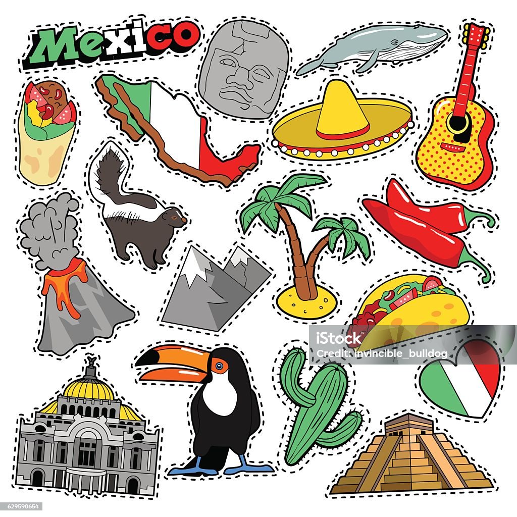 Mexico Travel Scrapbook Stickers Patches Badges Stock Illustration -  Download Image Now - Mexico, Scrapbook, Travel - iStock