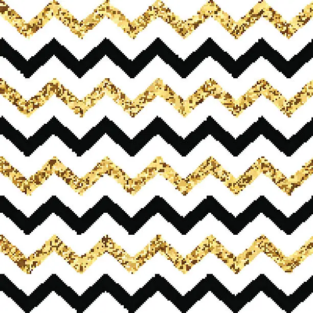 Vector illustration of Seamless pattern of black gold zigzag chevron