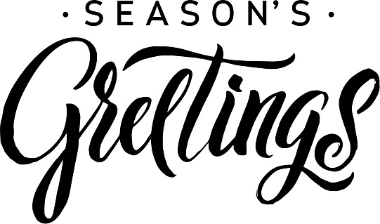 Seasons Greetings Calligraphy. Greeting Card Black Typography on White Background. Vector Illustration Hand Drawn Lettering.