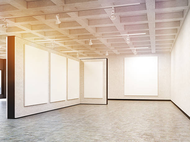 istock Empty art gallery with blank pictures, toned 629601230