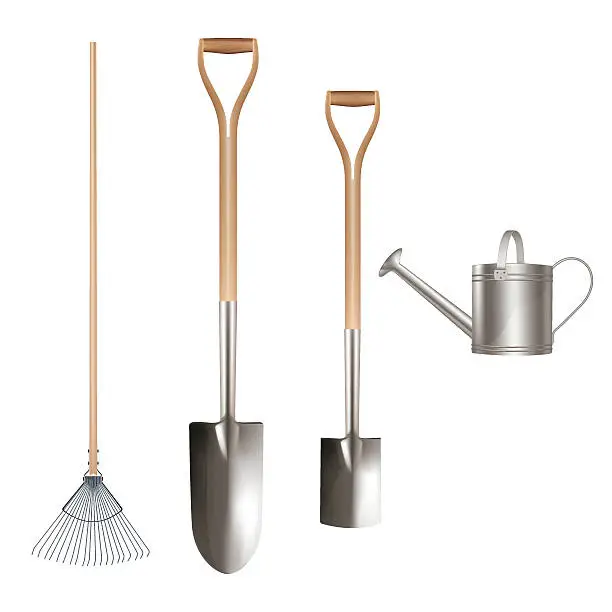 Vector illustration of Detailed working tools for garden