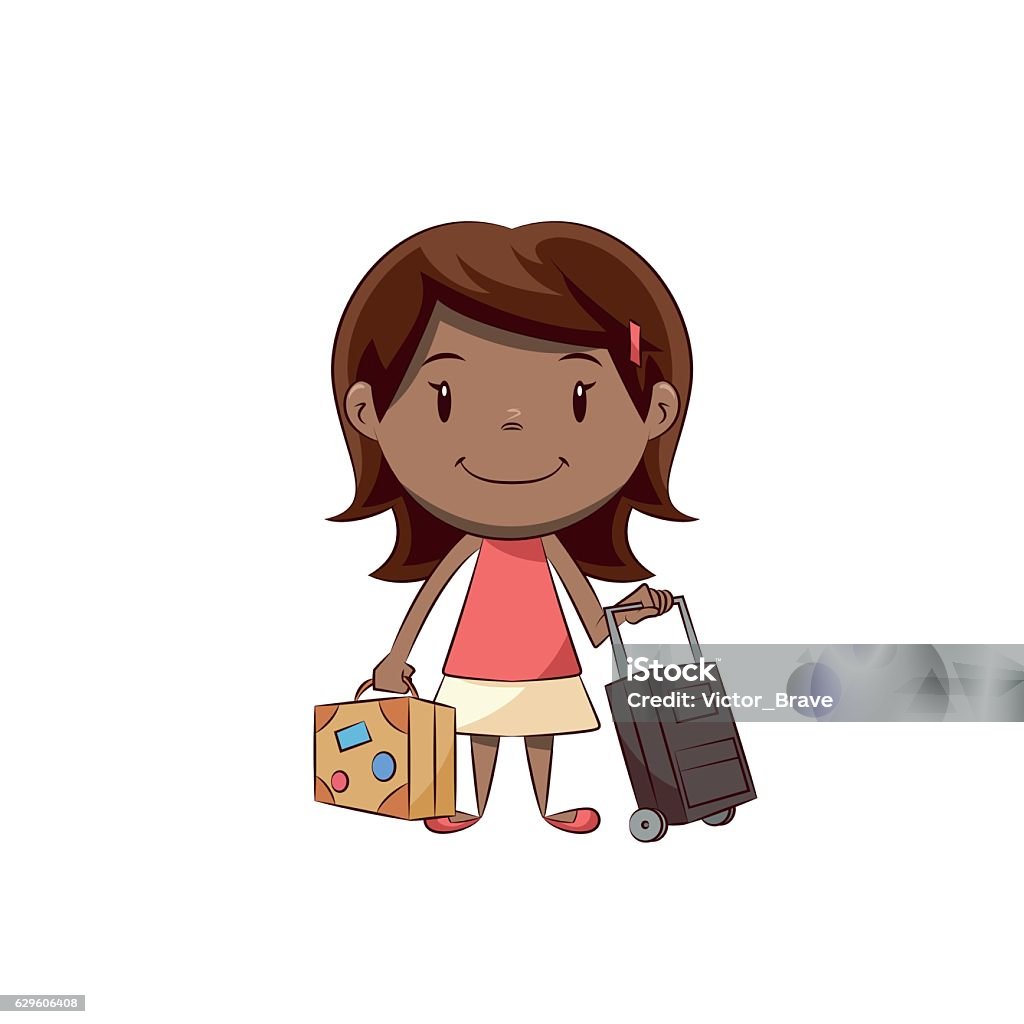 Girl Holding Luggage Stock Illustration - Download Image Now - Suitcase,  Child, Holding - iStock
