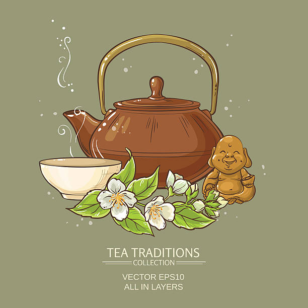 재스민 차 벡터 일러스트레이션 - tea green tea jasmine chinese tea stock illustrations