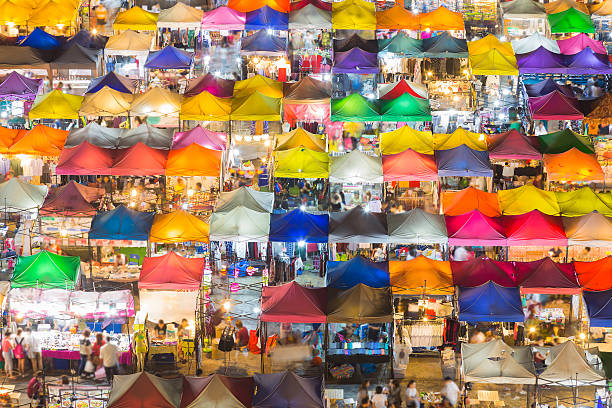 istock Multiple colours city weekend market rooftop 629614112