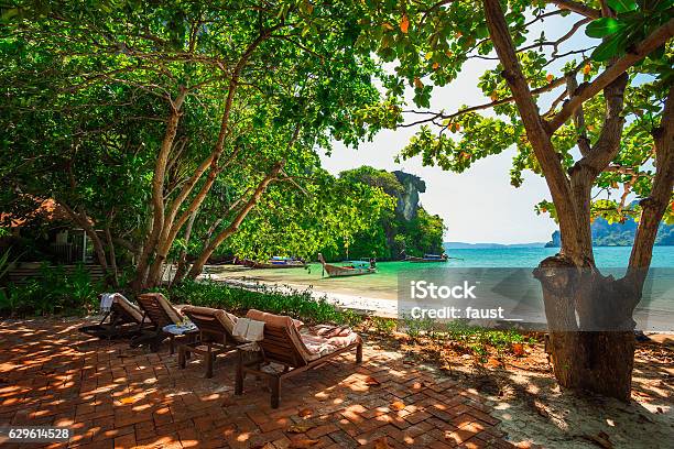 Traditional Longtail Boat At Railay Beach Stock Photo - Download Image Now - Andaman Sea, Ao Nang, Bay of Water