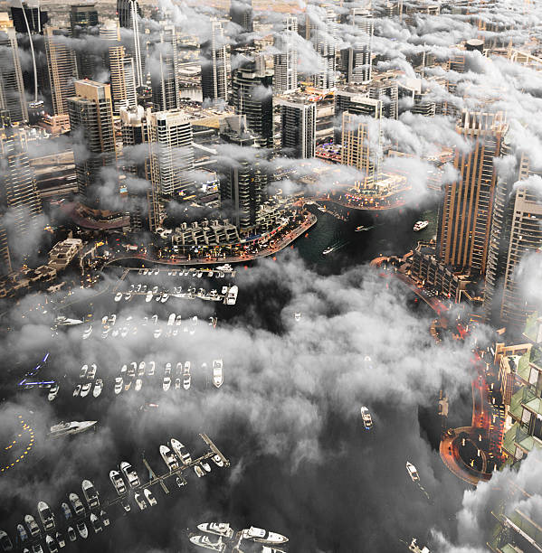 ドバイマリーナスカイライン空中写真 - cityscape futuristic dubai skyscraper ストックフォトと画像