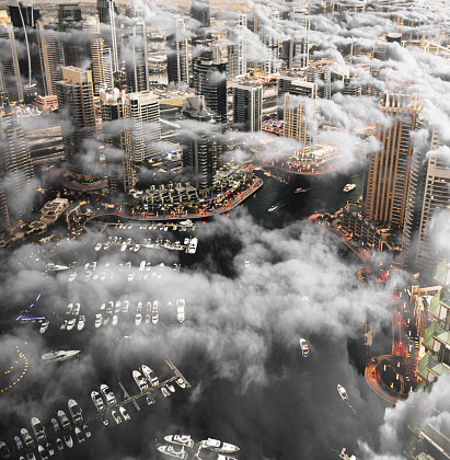 Dubai marina skyline aerial view