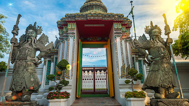 istock Stone Thai-Chinese style sculpture and thai art architecture in Wat 629623494