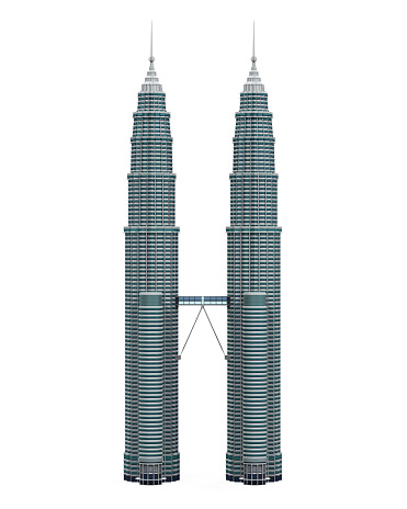 Malaysia Twin Tower isolated on white background. 3D render
