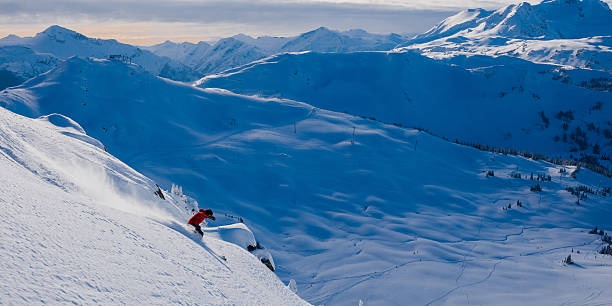 istock Female athlete making a powder turn 629628616