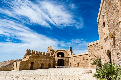 Almeria, Costa Tropical, Spain - August 25, 2016: Main courtyard of the Christian part of the Almeria Castle (Alzacaba of Almeria)
