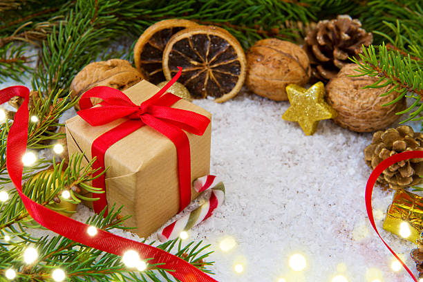 istock Christmas gift with luminous lights. 629629576