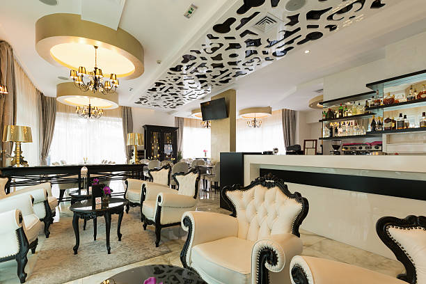istock Interior of a modern cafe bar in hotel lobby 629629810