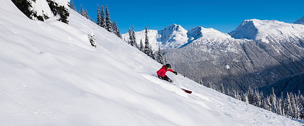 istock Female athlete making a powder turn 629629954