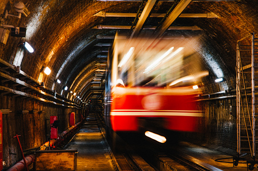 Old tunnel underground metro railway line connecting the Karakoy and Beyoglu in Istanbul, Turkey.