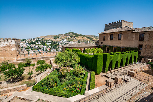 Granada, Spain - August 30, 2016: View of the Nasrid Palaces (Palacios Nazaríes), Alhambra, Spain
