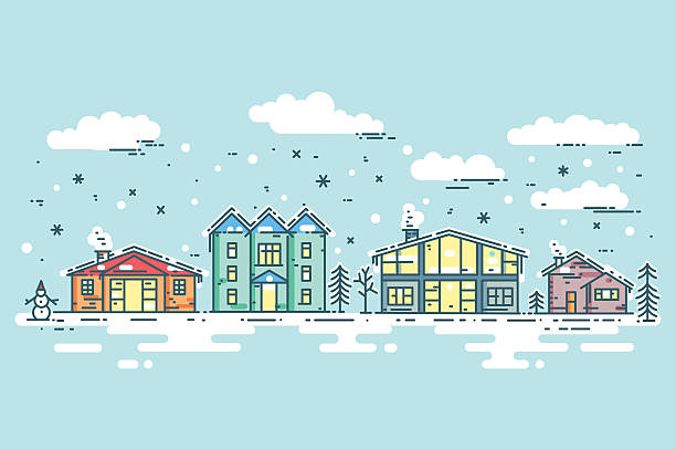 pejzaż miejski w zimie. - christmas funky building exterior vector stock illustrations