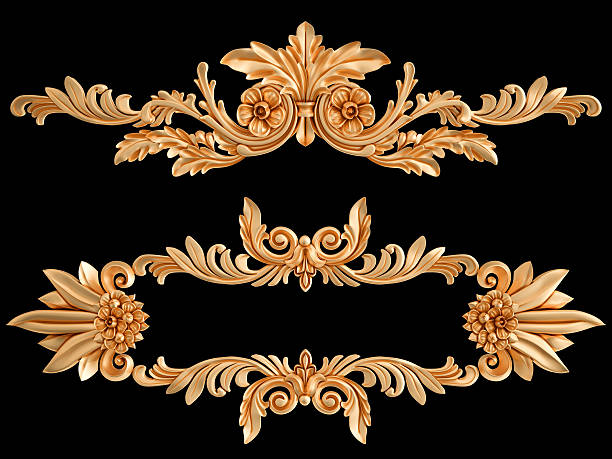 istock Ornament gold on a black background. Isolated 629641928