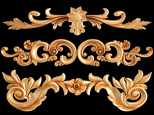 istock Ornament gold on a black background. Isolated 629642020