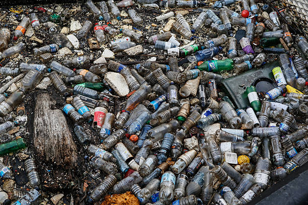 Pollution on the River Melbourne, Australia - November 11, 2015:  Plastic bottles litter the Yarra River in Melbourne. The Yarra River is the main river that flows through Melbourne. Shot during the afternoon of Nov 11, 2015 along the banks of the river near downtown Melbourne. yarra river stock pictures, royalty-free photos & images