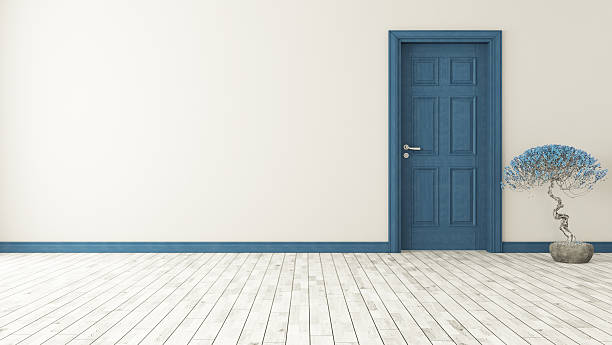 dark blue door with wall stock photo
