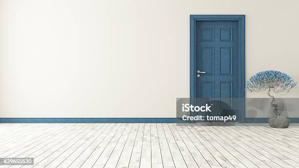 Dark Blue Door With Wall Stock Photo - Download Image Now - Door, House, Gate