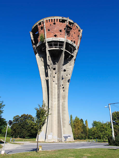 Damaged water tower in Vukovar, Croatia