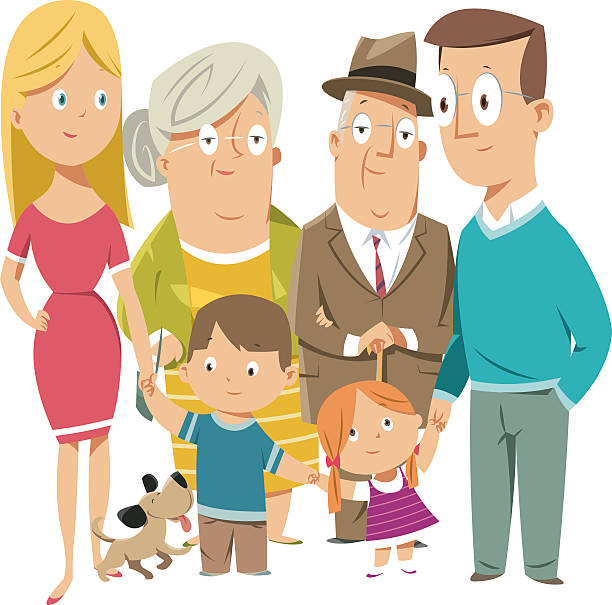 ilustrações, clipart, desenhos animados e ícones de família grande  - grandmother grandson baby mother