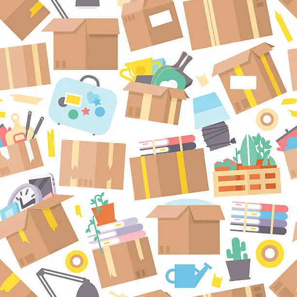 Vector illustration of Carrying boxes seamless pattern warehouse shipping container.