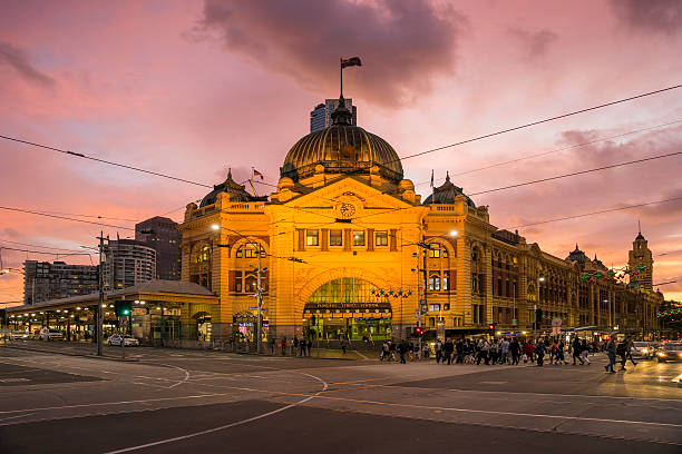 istock Flinders Street Station, Melbourne, at sunset 629665606