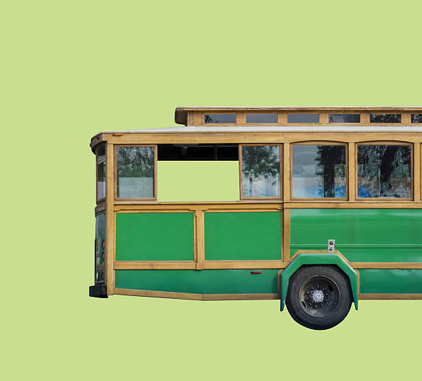 istock Profile of Old Fashioned Bus Isolated on Green Background 629666550