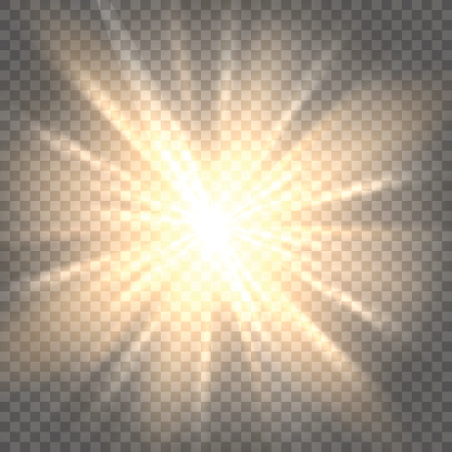 Sun rays on transparent background