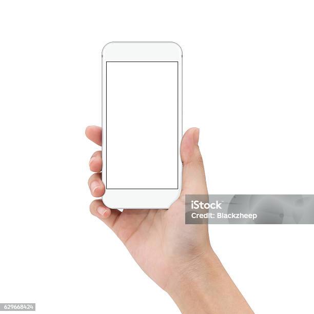 Close Up Hand Hold Phone Isolated On White Stock Photo - Download Image Now - Cut Out, Human Hand, Telephone