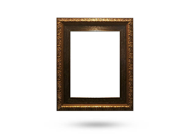 wooden picture frame on white background stock photo