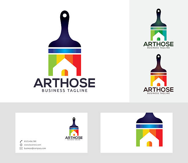 art house vektor-logo - wallpaper brush paintbrush equipment green stock-grafiken, -clipart, -cartoons und -symbole