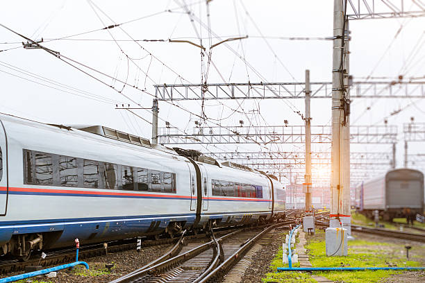 istock Electric locomotive on rails 629706656