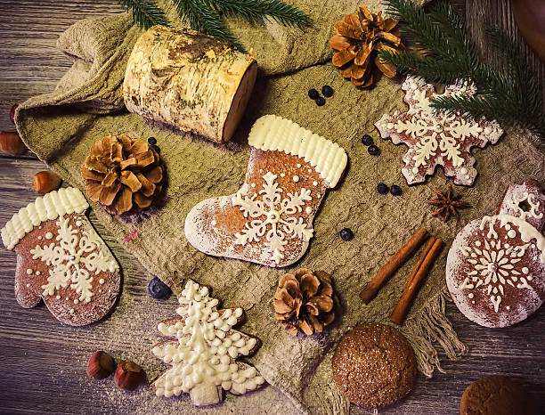 istock Christmas cupcakes with berries and cookies 629707644