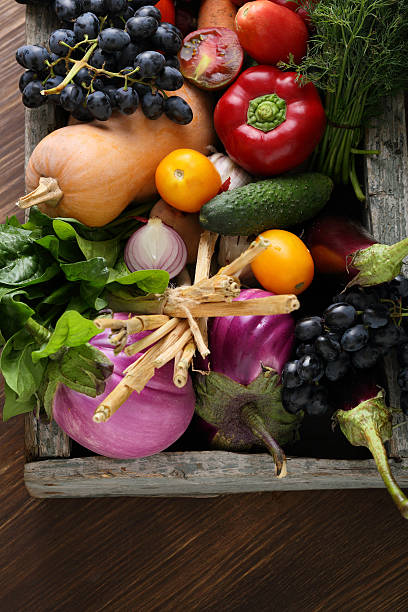 istock Organic produce in wood crate 629708706