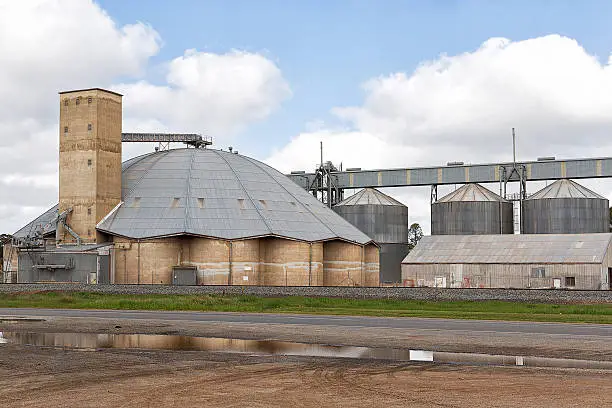 Grain silos on the railway line at Narrandera, New South Wales, Australia