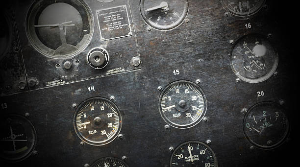 istock Different meters and displays in an old plane 629718194