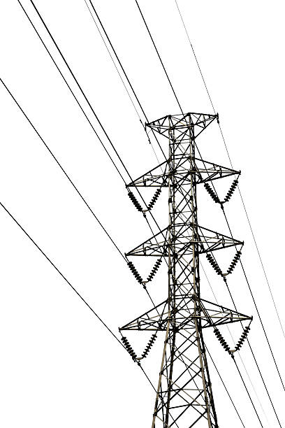 istock High voltage transmission lines isolated on a white background. 629719438