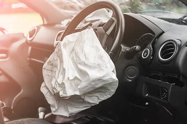 Airbag exploded at a car accident,Car Crash air bag,Airbag work and illuminated