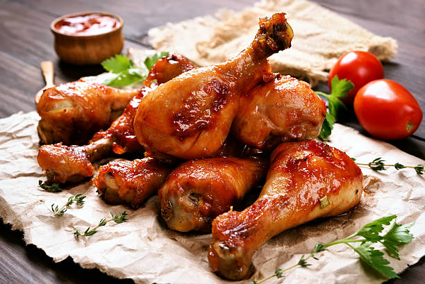 Baked chicken drumstick stock photo