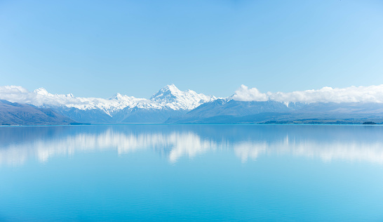 Reflection of mt. cook in New Zealand with Lake Pukaki