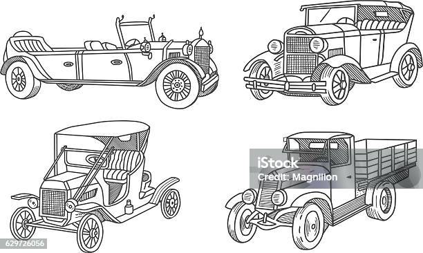 Vintage Old Car Doodles Set Stock Illustration - Download Image Now - Vintage Car, Car, 1920-1929