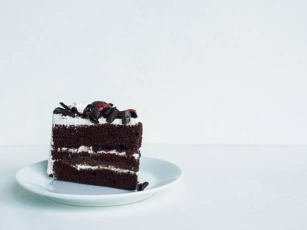 fatia de bolo de choccolate e creme branco em dask branco - dark choccolate - fotografias e filmes do acervo