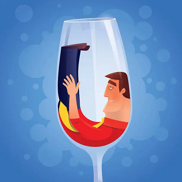 Vector illustration of drunken businessman with wine glass