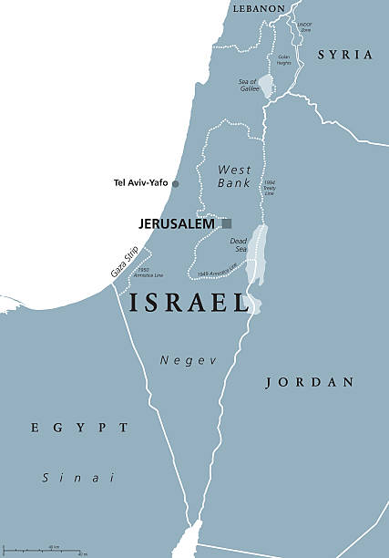 израильская политическая карта серая - israel map cartography jerusalem stock illustrations