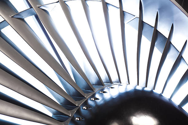 istock Jet engine turbine blade airplane of background 629731810