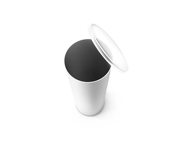 istock Blank white opened carton cylinder box mockup, top view 629736864
